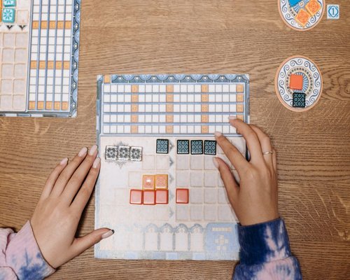 Players designing colourful game terraces in the fictional BONUS Terrace Composer game